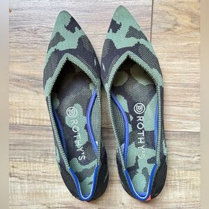 Rothy's The Point Olive Green Camo Ballet Flats Shoes Orange Stripe Size 8